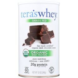 TERA'S WHEY: Grass Fed Organic Whey Protein Fair Trade Dark Chocolate 12 oz