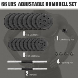 66 Lbs Fitness Dumbbell Weight Set with Adjustable Weight Plates and Handle