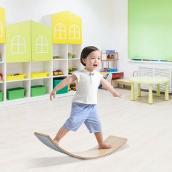 Wooden Wobble Balance Board Kids 35'' Rocker Yoga Curvy Board Toy with Felt Layer-Natural