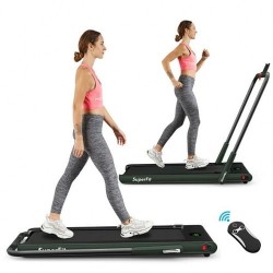 2-in-1 Folding Treadmill with Remote Control and LED Display-Green - Color: Green - Size: 2-2.75 HP