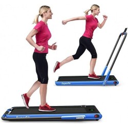 2-in-1 Folding Treadmill with Remote Control and LED Display-Blue - Color: Blue - Size: 2-2.75 HP
