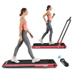 2-in-1 Folding Treadmill with Remote Control and LED Display-Red - Color: Red - Size: 2-2.75 HP
