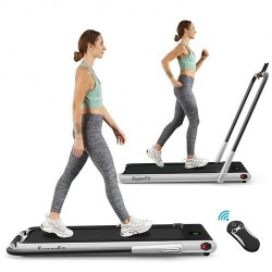 2-in-1 Folding Treadmill with Remote Control and LED Display-Silver - Color: Silver - Size: 2-2.75 HP