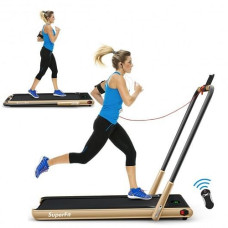 2-in-1 Folding Treadmill with Remote Control and LED Display-Golden - Color: Golden - Size: 2-2.75 HP