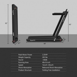 2-in-1 Electric Motorized Folding Treadmill with Dual Display-Black - Color: Black - Size: 2-2.75 HP