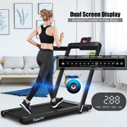 2-in-1 Electric Motorized Folding Treadmill with Dual Display-Black - Color: Black - Size: 2-2.75 HP