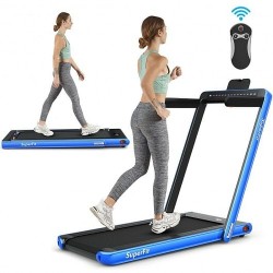 2-in-1 Electric Motorized Health and Fitness Folding Treadmill with Dual Display-Blue - Color: Blue - Size: 2-2.75 HP