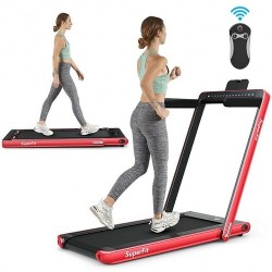 2-in-1 Electric Motorized Health and Fitness Folding Treadmill with Dual Display and Speaker-Red - Color: Red - Size: 2-2.75 HP