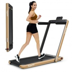 2-in-1 Electric Motorized Health and Fitness Folding Treadmill with Dual Display and Speaker-Yellow - Color: Yellow - Size: 2-2.75 HP