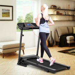 1.0 HP Foldable Treadmill Electric Support Mobile Power - Color: Black - Size: 0.5-1.75 HP