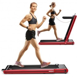 2-in-1 Folding Treadmill with Dual LED Display-Red - Color: Red - Size: 2-2.75 HP