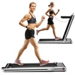 2-in-1 Folding Treadmill with Dual LED Display-Silver - Color: Silver