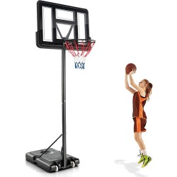 4.25-10 Feet Adjustable Basketball Hoop System with 44 Inch Backboard - Color: Black