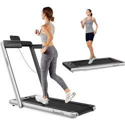 2.25HP 2 in 1 Folding Treadmill with APP Speaker Remote Control-Silver - Color: Silver - Size: 2-2.75 HP
