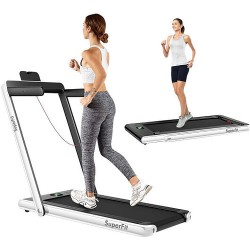 2.25HP 2 in 1 Folding Treadmill with APP Speaker Remote Control-White - Color: White - Size: 2-2.75 HP